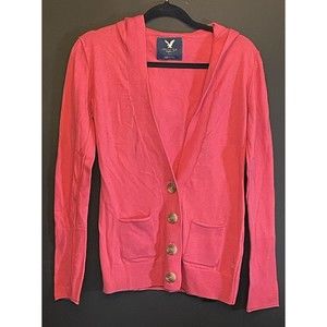 American Eagle Outfitters Women’s Medium M Pink Button Up Hooded Sweater A95